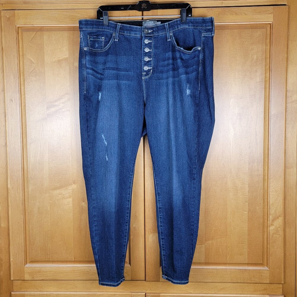 Torrid Dark Wash Sky High Skinny Jeans Stretch Denim Button Fly - 22 Short